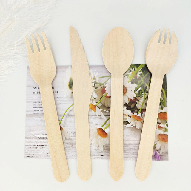 Biodegradable wooden knife spoons and forks disposable wooden cutlery for party