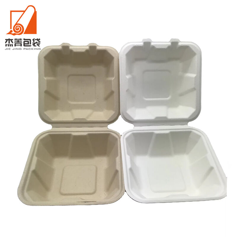 Wholesale Take Out To Go Biodegradable Sugarcane Bagasse 6x6 Inch Burger Hamburger Cake Clamshell Box