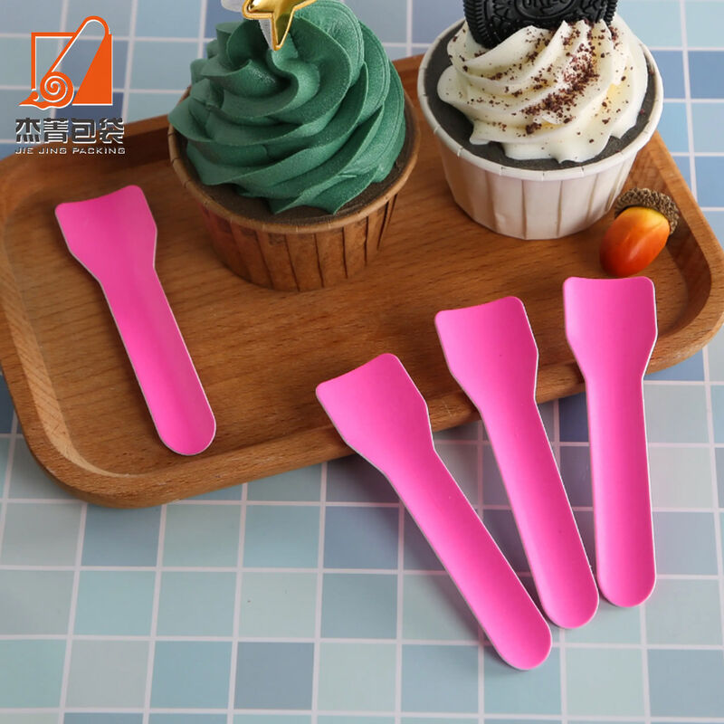 Sustainable Rainbow Disposable Paper Tableware: Colorful Assorted Cake Dessert Spoons Ice Cream Spoons