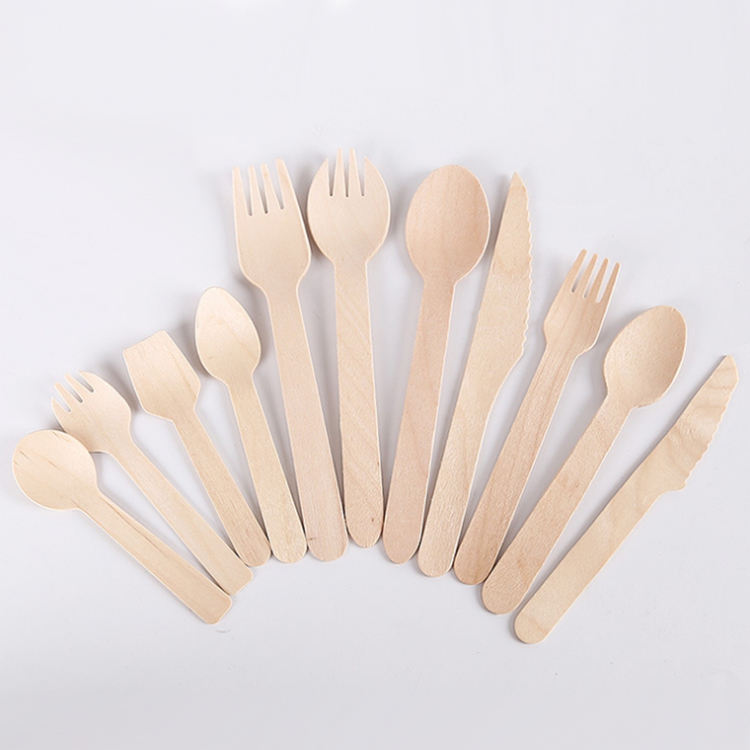 Disposable Biodegradable Wooden Cutlery Spoon Fork Knife with Individually Wrapped