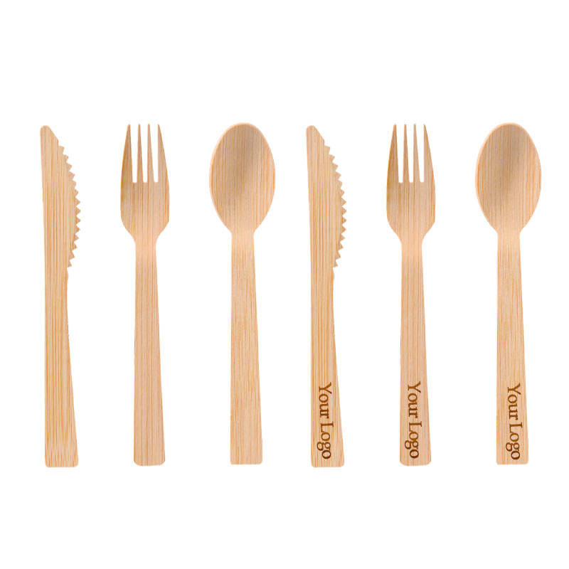 Portable wood effect travel cutlery set with individual paper wrapped wood fiber cutlery