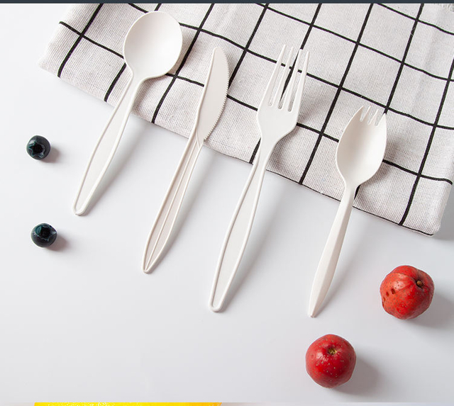 Hot Sell Corn Starch knife, fork and spoon Travel Portable Cutlery Set for Custom Color Logo Luxury Hotel Wedding