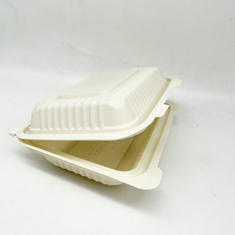 Einweg biologisch abbaubare umweltfreundliche Clamshell-box aus Maisstärke Lebensmittel Presse-Stil 8 × 5 Zoll Lunch-Lebensmittelbehälter
