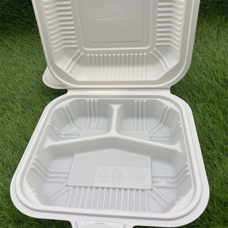 Kompost ierbare mikrowellen geeignete Maisstärke in Lebensmittel qualität 8 Zoll 3-fach Lunch Clam shell Box zum Mitnehmen
