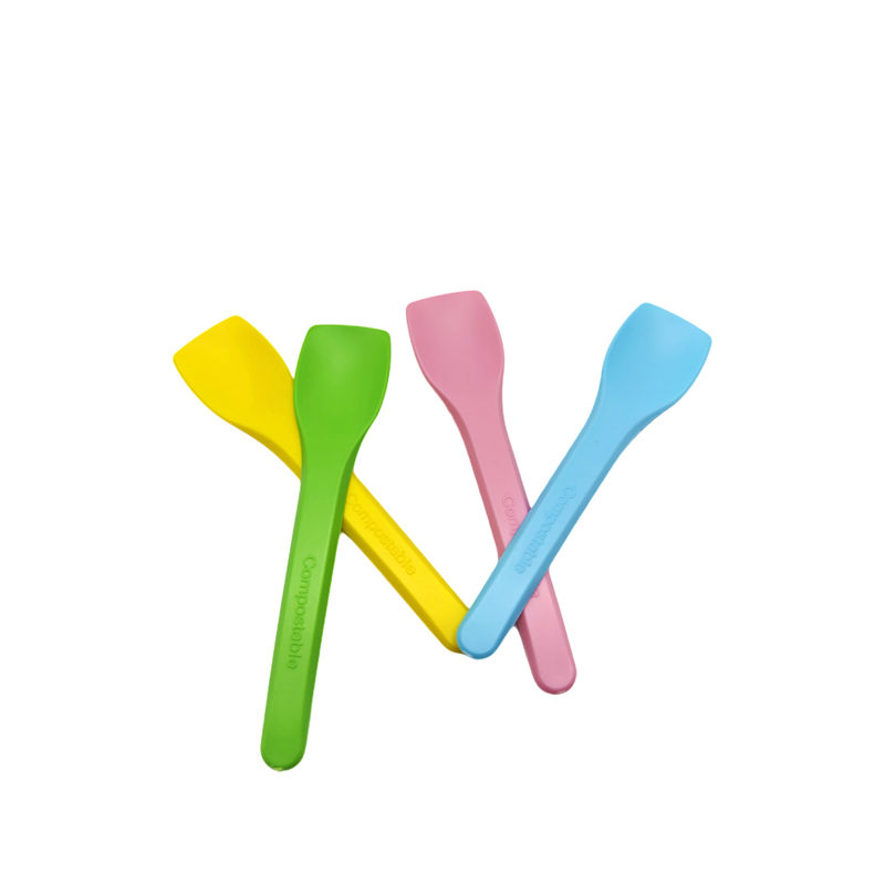 Compostable Individually Wrapped Cutlery Disposable Small Spoon PLA Colorful Ice Cream Tasting Spoons for Party