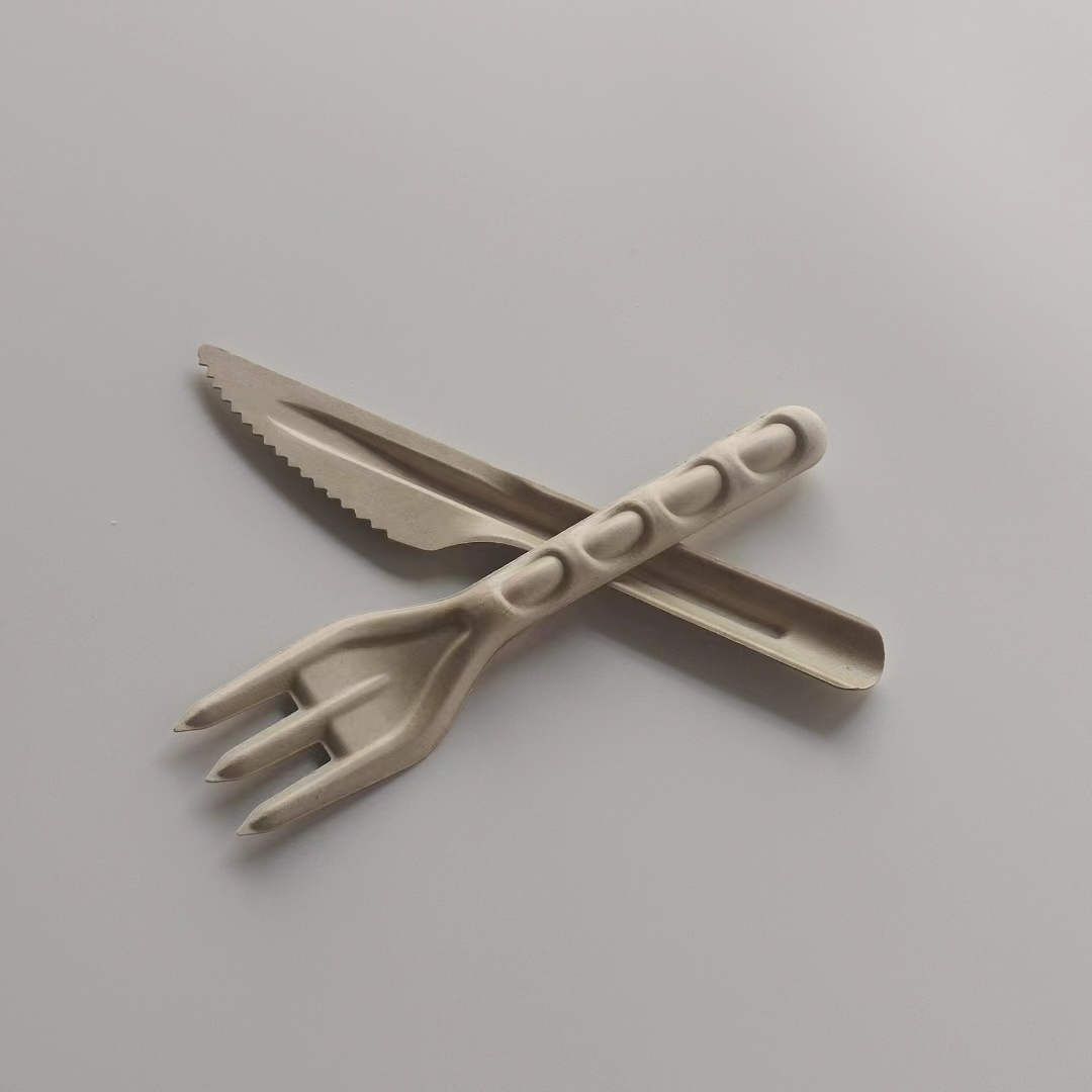 Natural Compostable Paper Spoon Cutlery Utensil Sets Biodegradable Disposable Sugarcane Knife and Fork