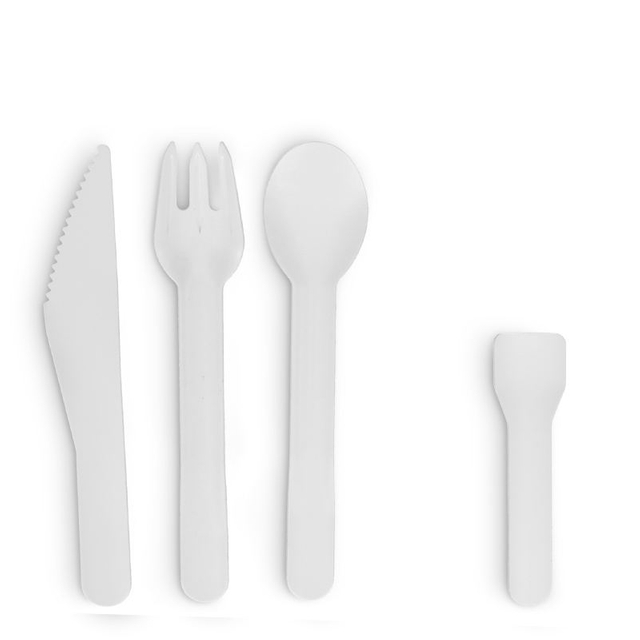 Biodegradable Paper Spoon Fork Knife Sets Pack With Paper Wrapped Kraft Individually Packed Disposable Cutlery