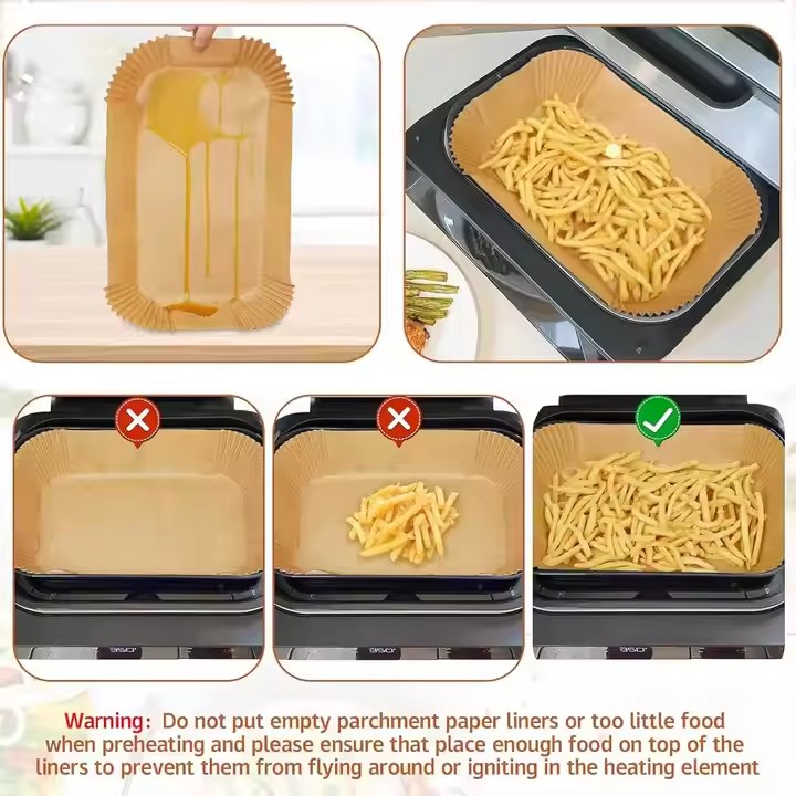 Rectangular Air Fryer Liner for Temperature Range 0 to 230 Degrees Celsius Chemical Pulp Plastic Baking Paper for Packaging