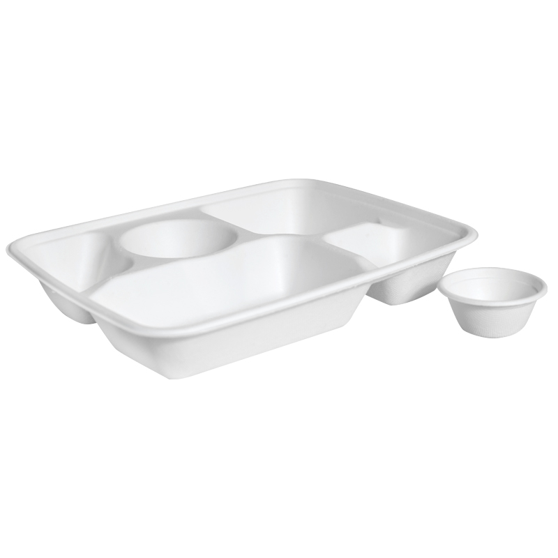 5 Fach Einweg Bagasse Tablett zum Mitnehmen Lebensmittel behälter Gemüse Mahlzeit Obst Sushi Bagasse Tablett