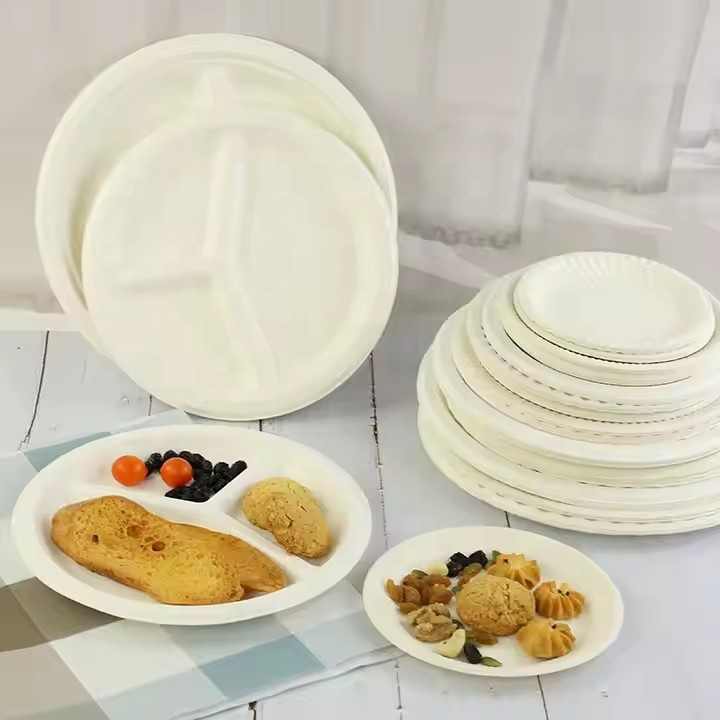 Corn Starch 8 Inch Disposable Party Plate Cornstarch Lunch Plate Cornstarch 3 Partitioned Plate Lid