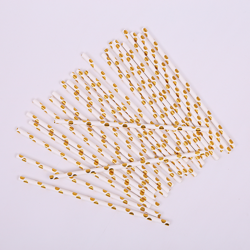 Environmentally Friendly Biodegradable Paper Straw Hot Gold Stamping Dot Paper Straw Party Decoration Paper Straw