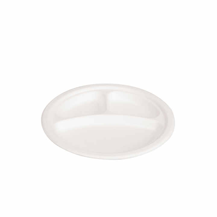  Home Compostable Sugarcane Round Bagasse Plate with Compartments