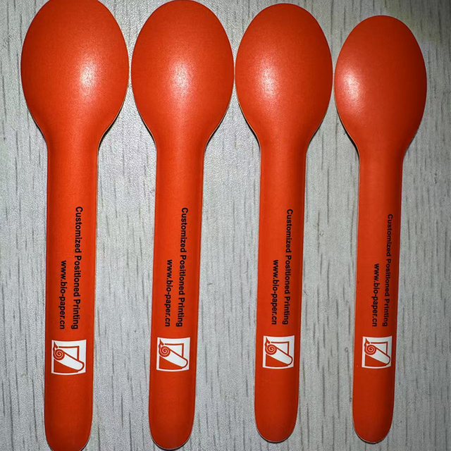 Stronger Customized Disposable Birthday Party Kids Chocolate Ice Cream Red Paper Spoon Fork Paper Spork