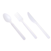 Custom White Disposable PLA Plastic Cutlery Soup Spoon Fork Knife for Dinner Takeaway Parties