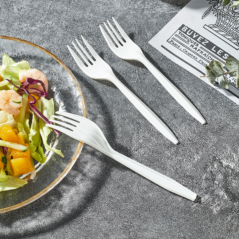 Disposable Restaurant Individually Wrapped White Plastic Utensils Plastic Spoon and Fork