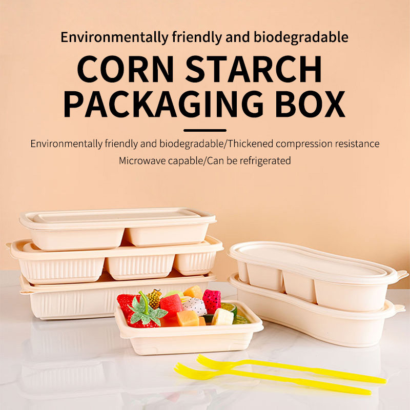 Eco-Friendly Corn Starch Compartment Container Biodegradable and Natural Takeaway Food Packaging with Portable Lid