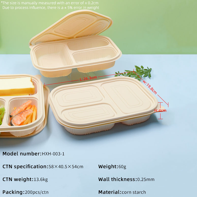 3 Frames High-Temperature Microwave Take-Out Box Corn Starch Lunch Container Eco-Friendly Bio-Degradable Insulation Takeout Food