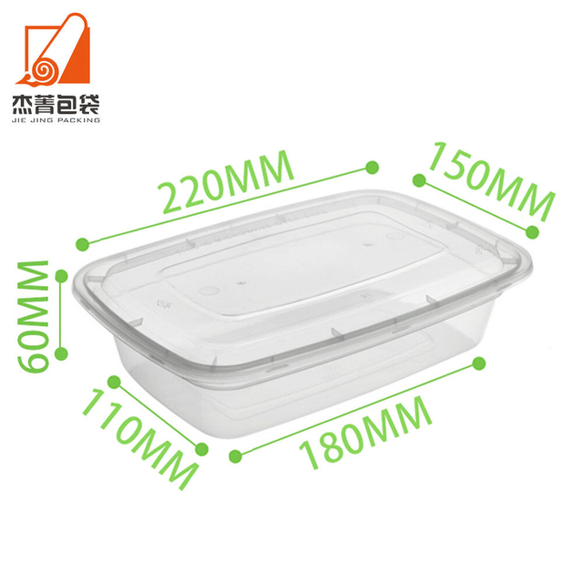 1000ml American Style Disposable Plastic Box With Lid Rectangular Shape Salad Container