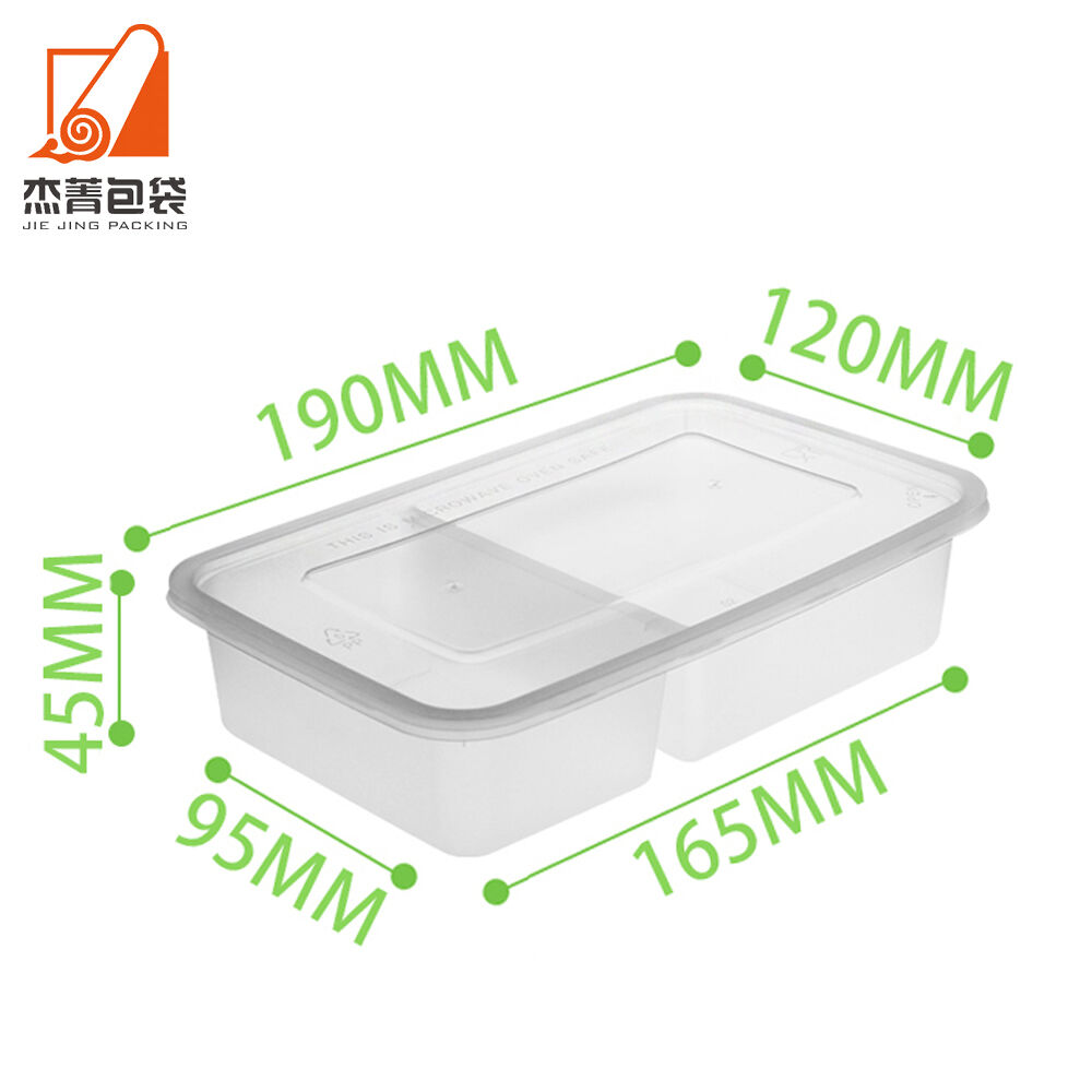 750ML Rectangular Take Away Disposable Plastic Box 2 Compartment Microwave Food Container for Leakproof