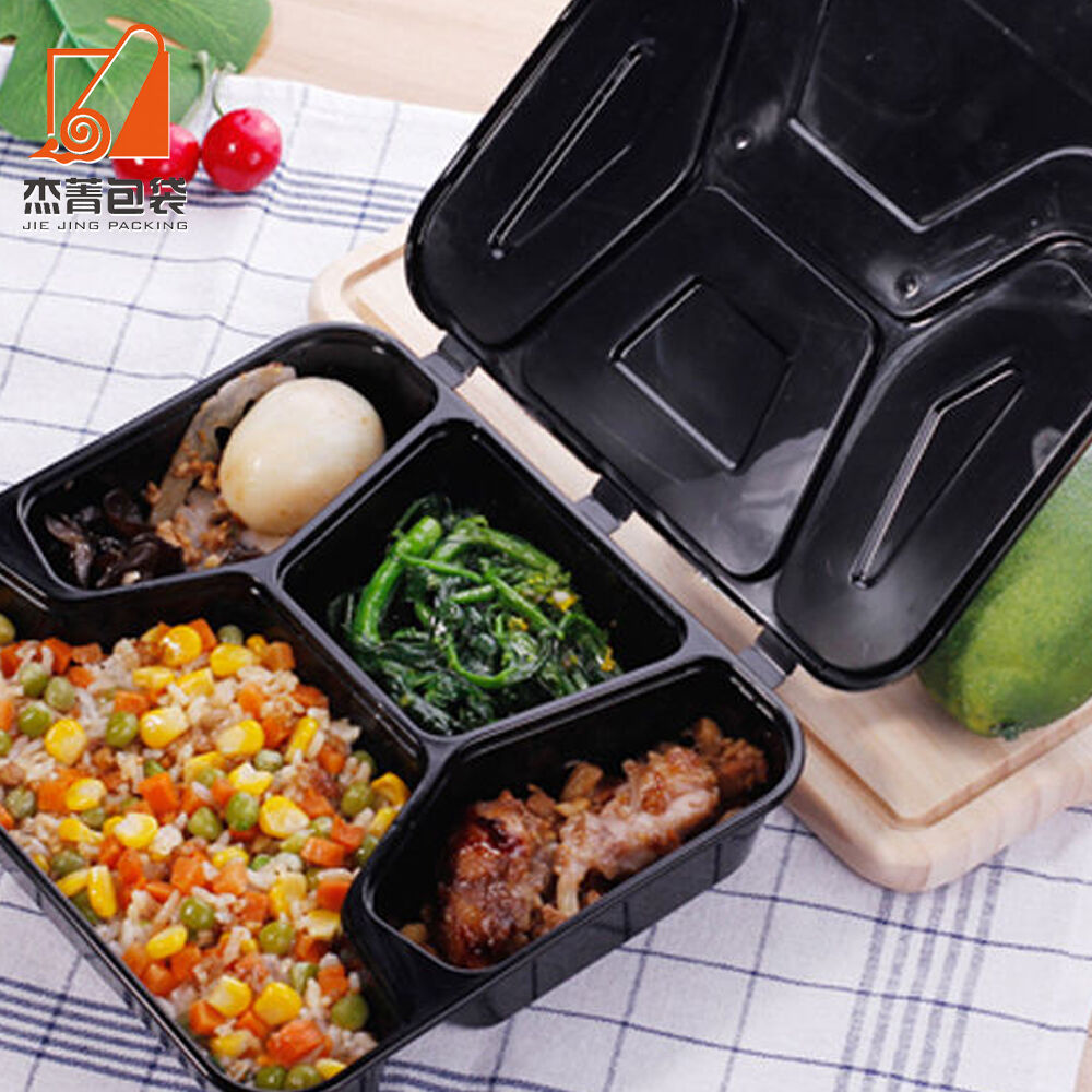 Disposable 4 Compartment Bento Box Hinged-Lid Lunch Container