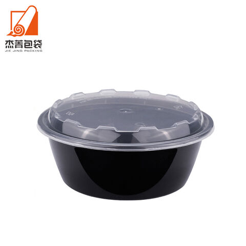 1100ml Plastic Black PP Round Box With Lid Stackable