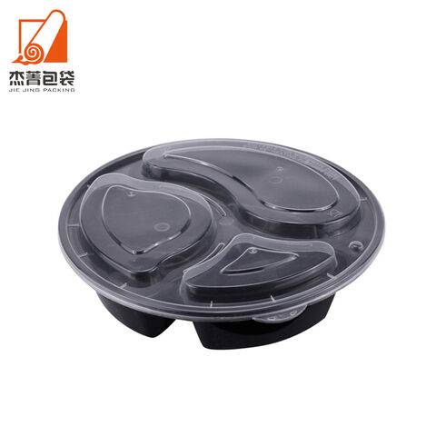 Food Grade 3 Compartment Freezer and Microwave Safe Injection Storage Bento Box Takeout Packaging Round Basin Tableware with Lid