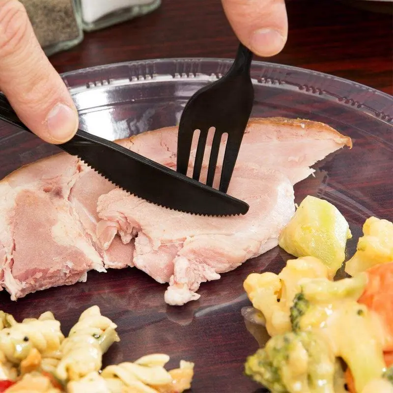 Disposable Cornstarch Tableware Utensils Set Heavy Duty Biodegradable Plastic Knife Spoon Fork Cutlery Set with Paper Napkin
