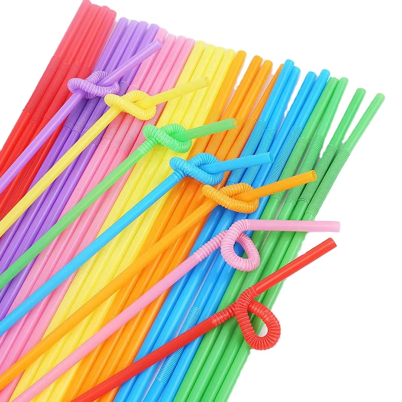 Colorful Disposable Flexible Plastic Straws Beverage Juice Creative Design Individually Wrapped Plastic Drinking Straws