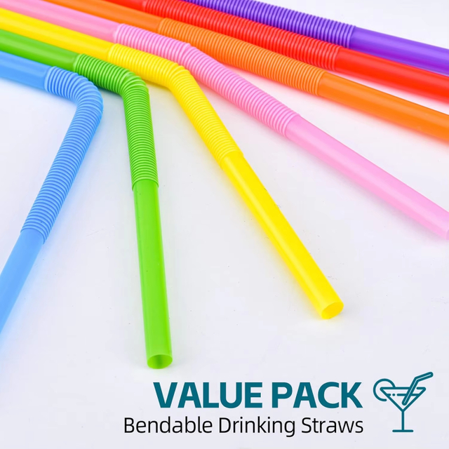 Flexible Plastic Straws, Colorful Disposable Bendy Party Fancy Straws13inch Extra Long Straws Party Decorations
