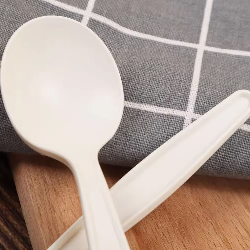 Hot Sale Stocked Biodegradable Disposable Cornstarch Soup Spoon Cutlery Set Spoon for Party