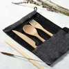 Natural biodegradable bamboo knife, fork, spoon, straw, brush travel tableware set custom logo bamboo tableware set