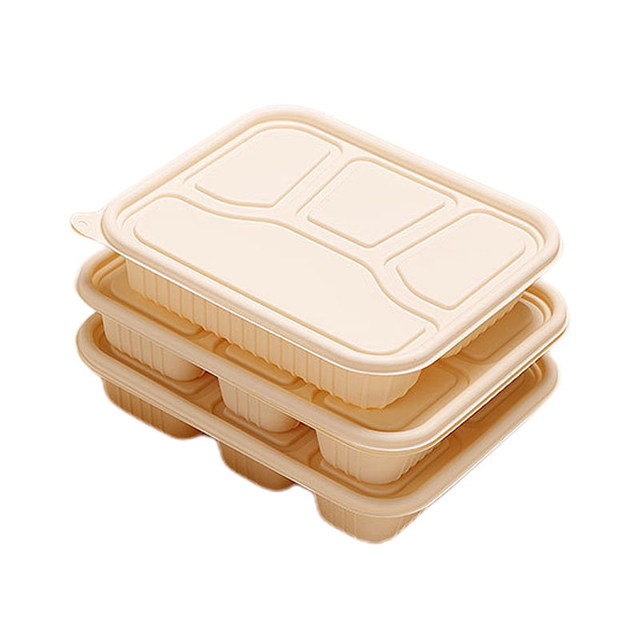 Custom biodegradable 5 compartment corn starch food tray, take out lunch box with cover