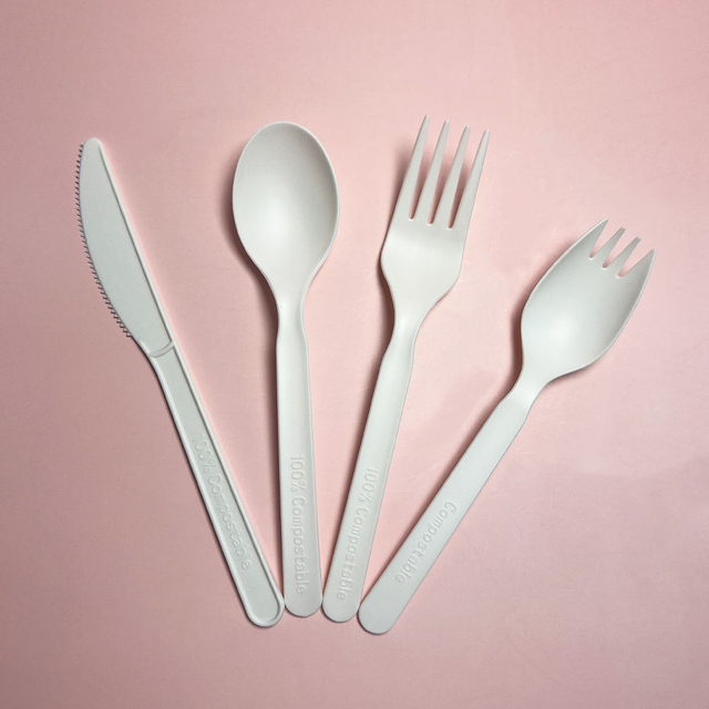 Eco compostable polylactic acid biodegradable tableware Spoon fork knife disposable tableware