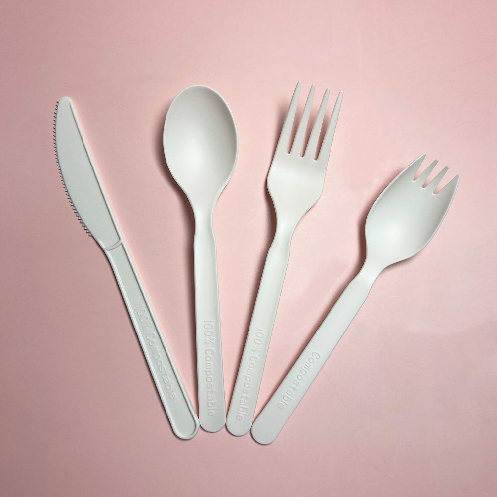 Eco compostable polylactic acid biodegradable tableware Spoon fork knife disposable tableware