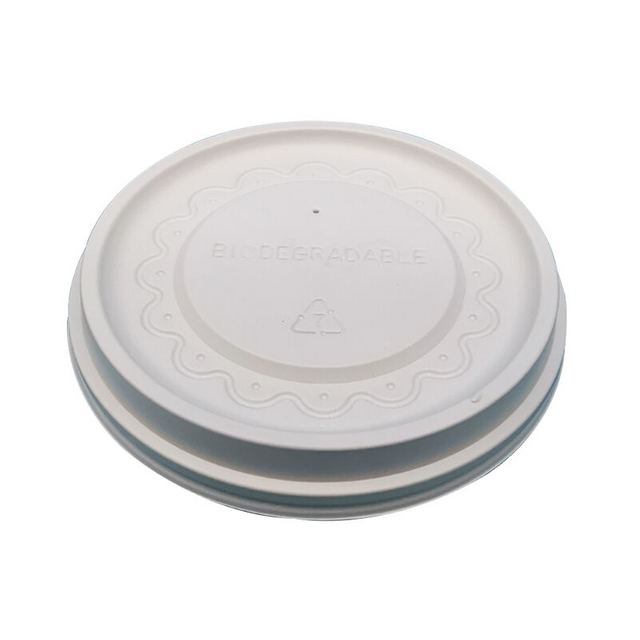 Customize 98mm Biodegradable Corn Starch Hot Cold Coffee Drink Round Flat Disposable Ice Cream Cup Lid