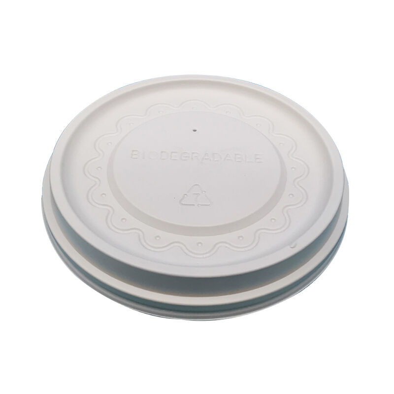 Customize 98mm Biodegradable Corn Starch Hot Cold Coffee Drink Round Flat Disposable Ice Cream Cup Lid