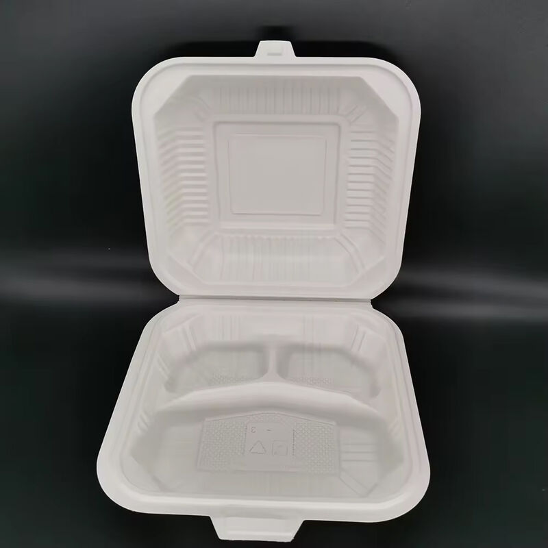 Widely Used 3 Compartment Lunch Take Away Food Container Cornstarch Clamshell