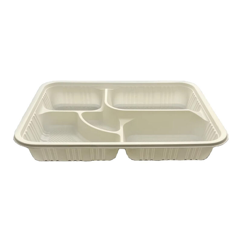 Eco-friendly Biodegradable 5 Compartment Takeaway Lunch Box Disposable Cornstarch Bento Box for Restaurant