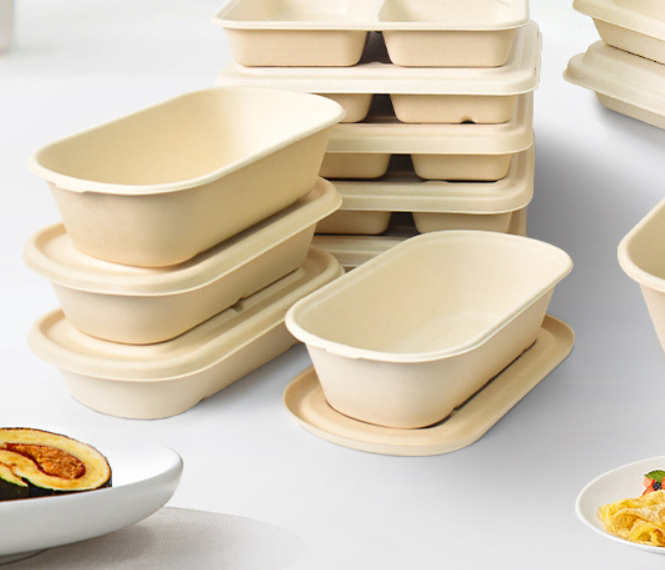 1000ml 33OZ Bagasse Salad Bowl Sugarcane Food Container with Lid