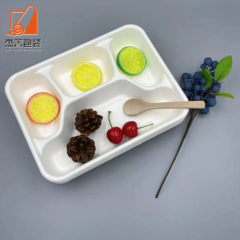 4 Compartment Food Tray Disposable Biodegradable Bagasse Tableware Eco-friendly Compostable Lunch Meal Tray