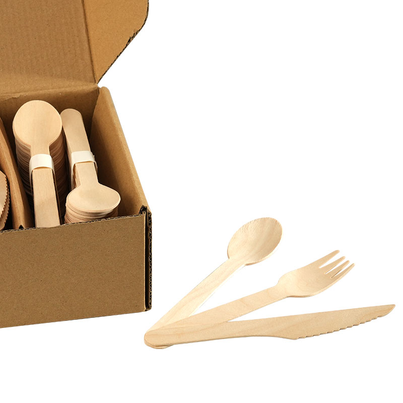 Ready Bulk Eco-friendly Birch Wood 216pcs 160mm Wooden Fork Spoon Knife Set Disposable Wooden Cutlery Sets