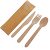Portable wood effect travel cutlery set with individual paper wrapped wood fiber cutlery