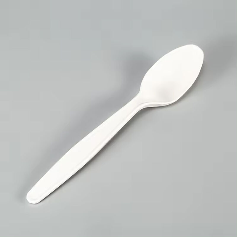 150mm white Bio-based Flatware Corn starch Spoon Disposable heavy duty reusable Eco-friendly 6 inch Cornstarch tea spoon
