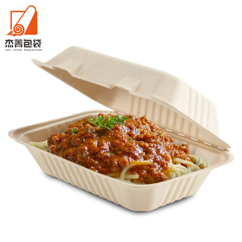 Cheap Biodegradable Disposable Compostable Sugarcane Take Out Food Containers 9*6* Bagasse Clamshell