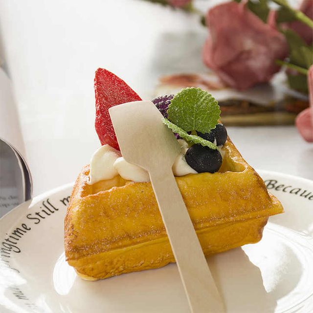  Biodegradable Disposable Customized Logo 95mm Mini Wood Spoon Tasting Ice Cream or Tea Small Round for Dessert