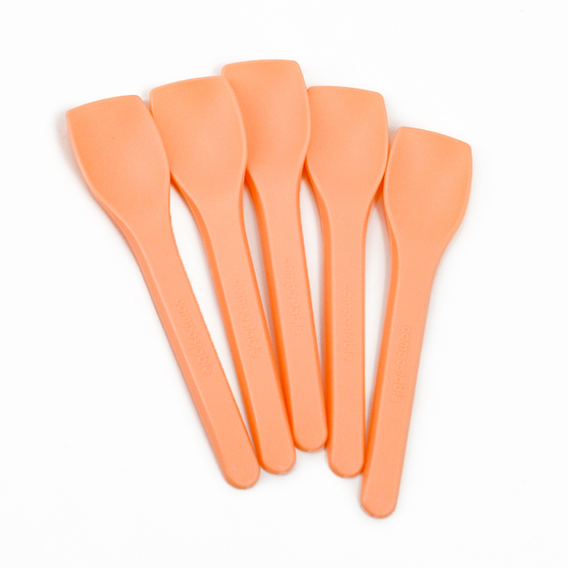 Individually Wrapped Cutlery Disposable Ice Cream Spoon PLA Colorful Ice Cream Tasting Spoons