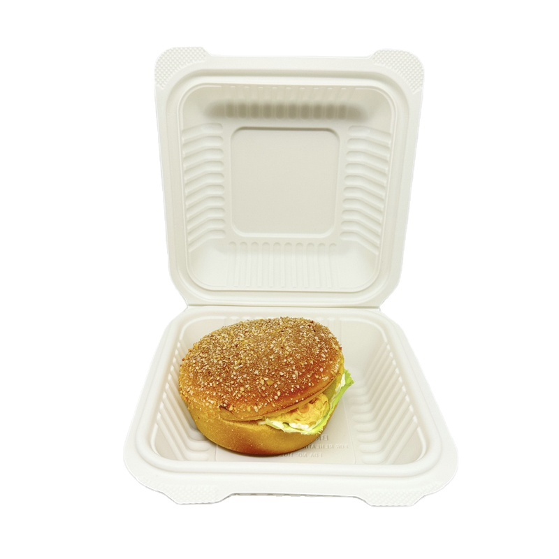 Einweg biologisch abbaubare umweltfreundliche Clamshell-box aus Maisstärke Lebensmittel Presse-Stil 8 × 5 Zoll Lunch-Lebensmittelbehälter