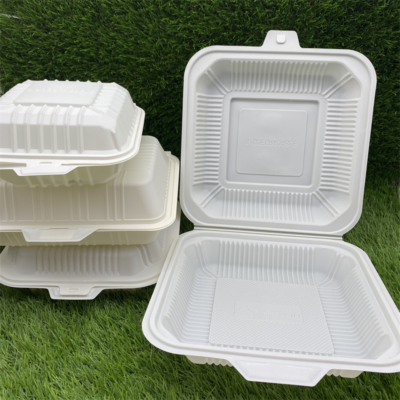 Kompost ierbare mikrowellen geeignete Maisstärke in Lebensmittel qualität 8 Zoll 3-fach Lunch Clam shell Box zum Mitnehmen
