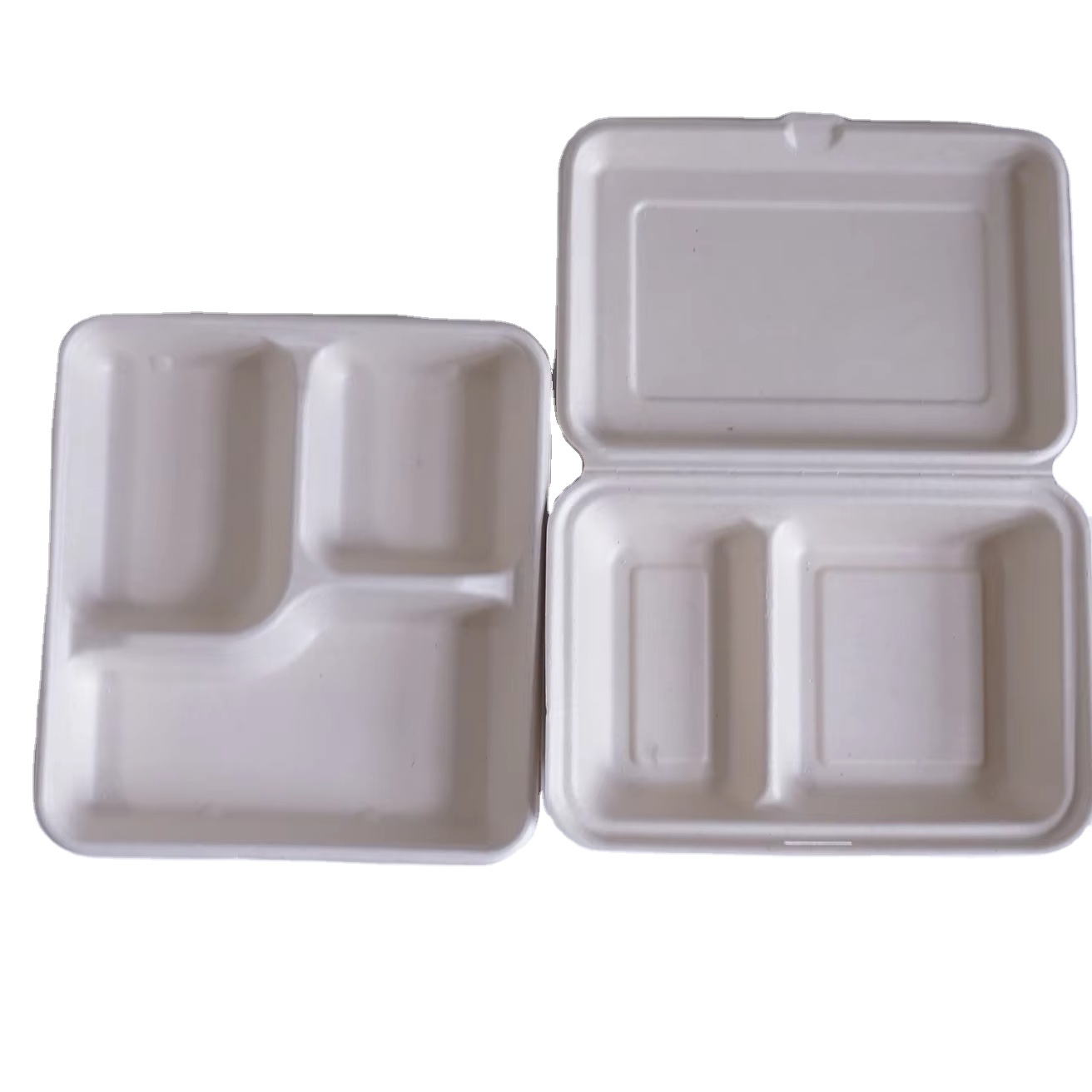 Eco-Friendly 9*6\" Disposable Sugarcane Biodegradable Lunch Box Container 2 Compartment Bagasse Clamshell Sustainable