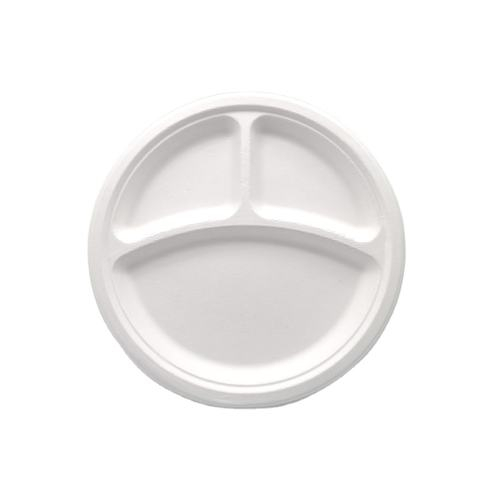 Wholesale Disposable Customized Dinner 3 Compartment Round Bagasse Food Plate for Restaurants